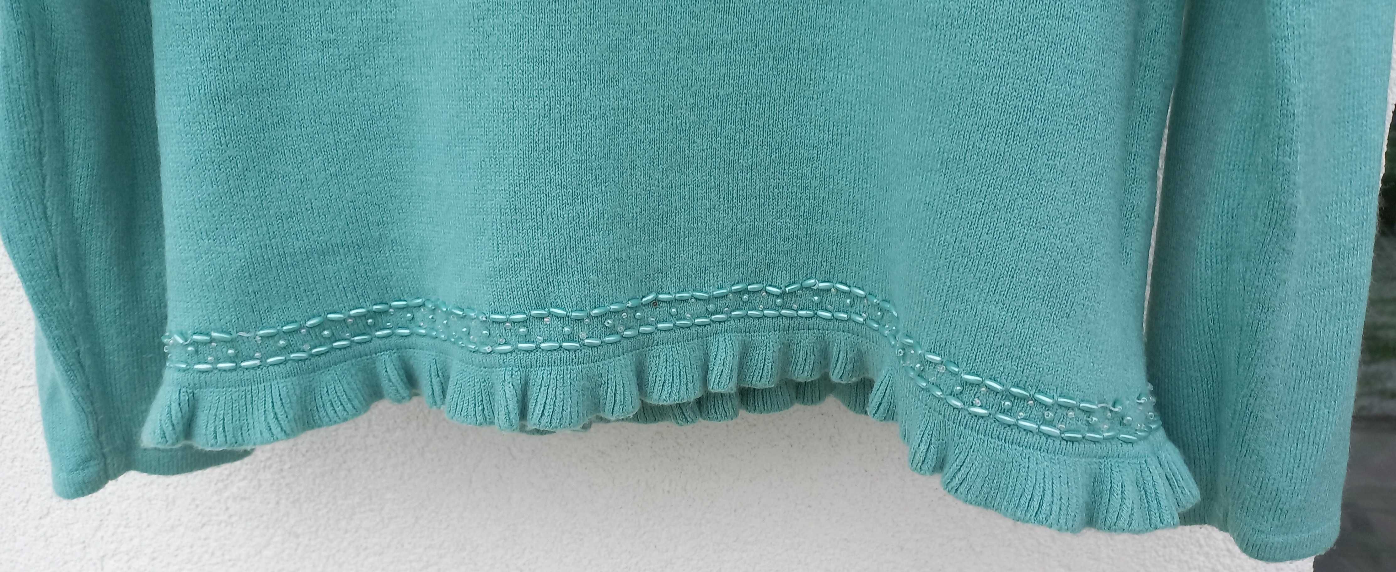 Turkusowa elegancka bluzka sweter z długim rękawem 36 S Dong Da