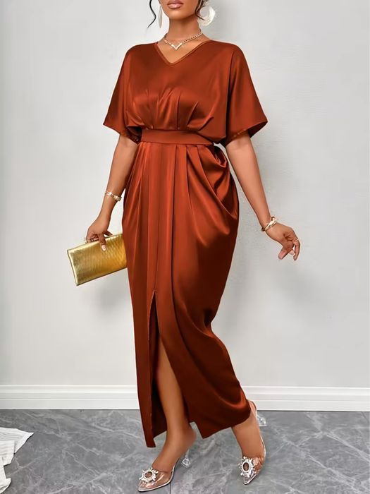 Нарядное платье с разрезом шелковое длинное платье святкова сукня