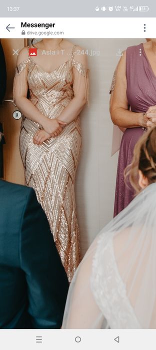 Przepiękna sukienka suknia maxi syrenka cekiny świadkowa wesele XS S