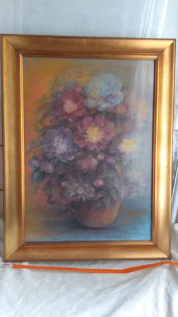 Obraz "Kwiaty" sygnowany , pastel , wym. 86x66 cm.