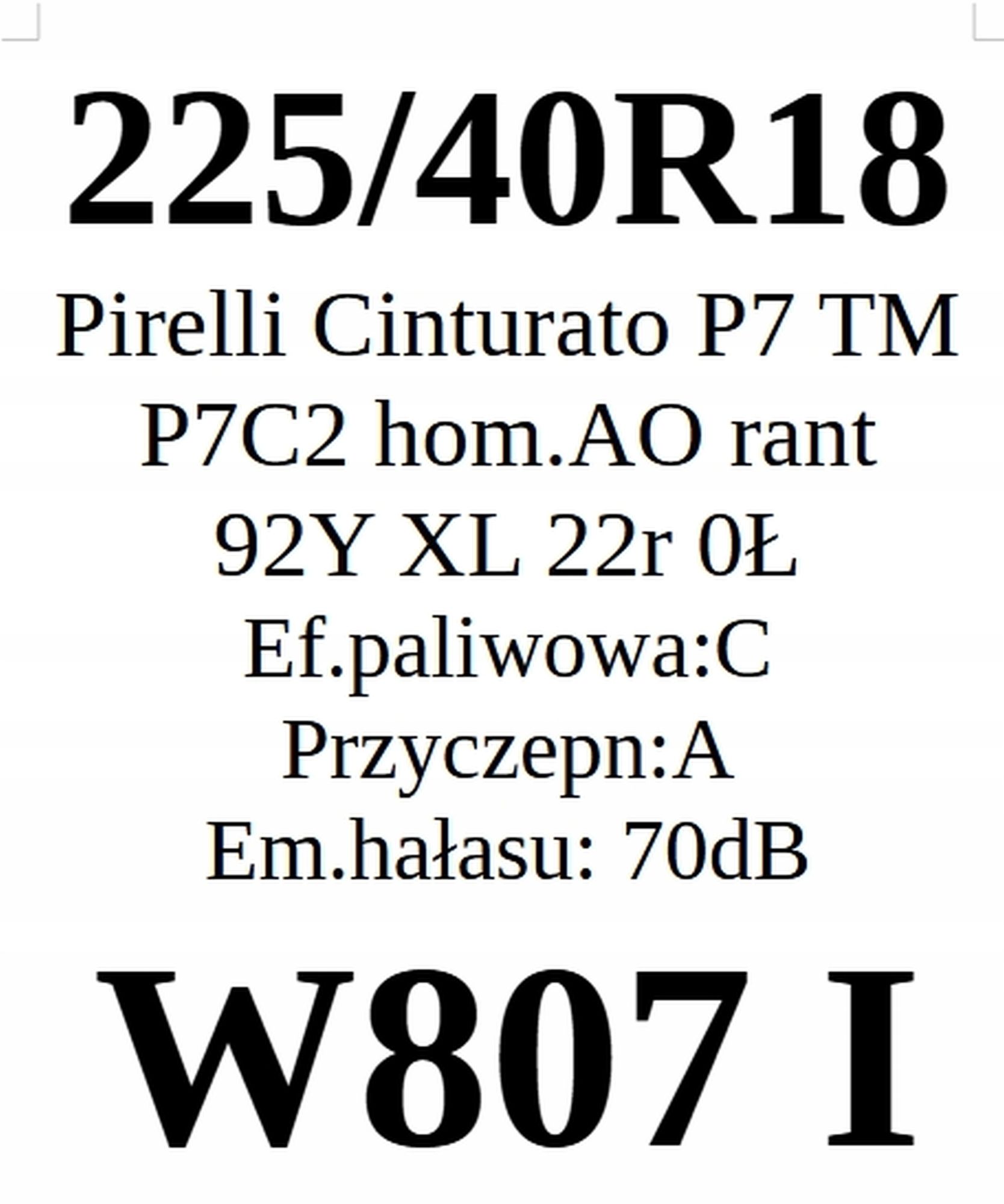 Opona 225/40/18 Pirelli 5,07mm 2022r 2szt.=450zł L