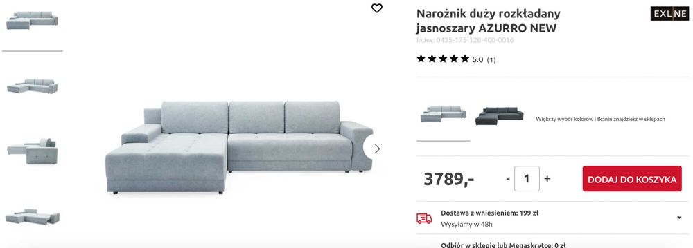 Narożnik Agata Meble z funkcją spania duży wygodny szezlong