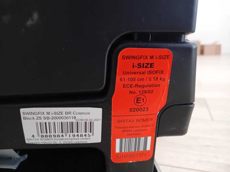 Britax Romer Swingfix M i-SIZE fotelik 0-18kg tyłem do jazdy 61-105cm