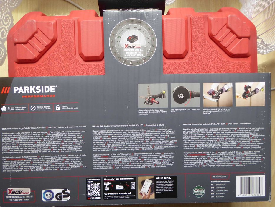 Szlifierka kątowa 20V PARKSIDE PERFORMANCE z 4Ah aku. i ład. 4,5A