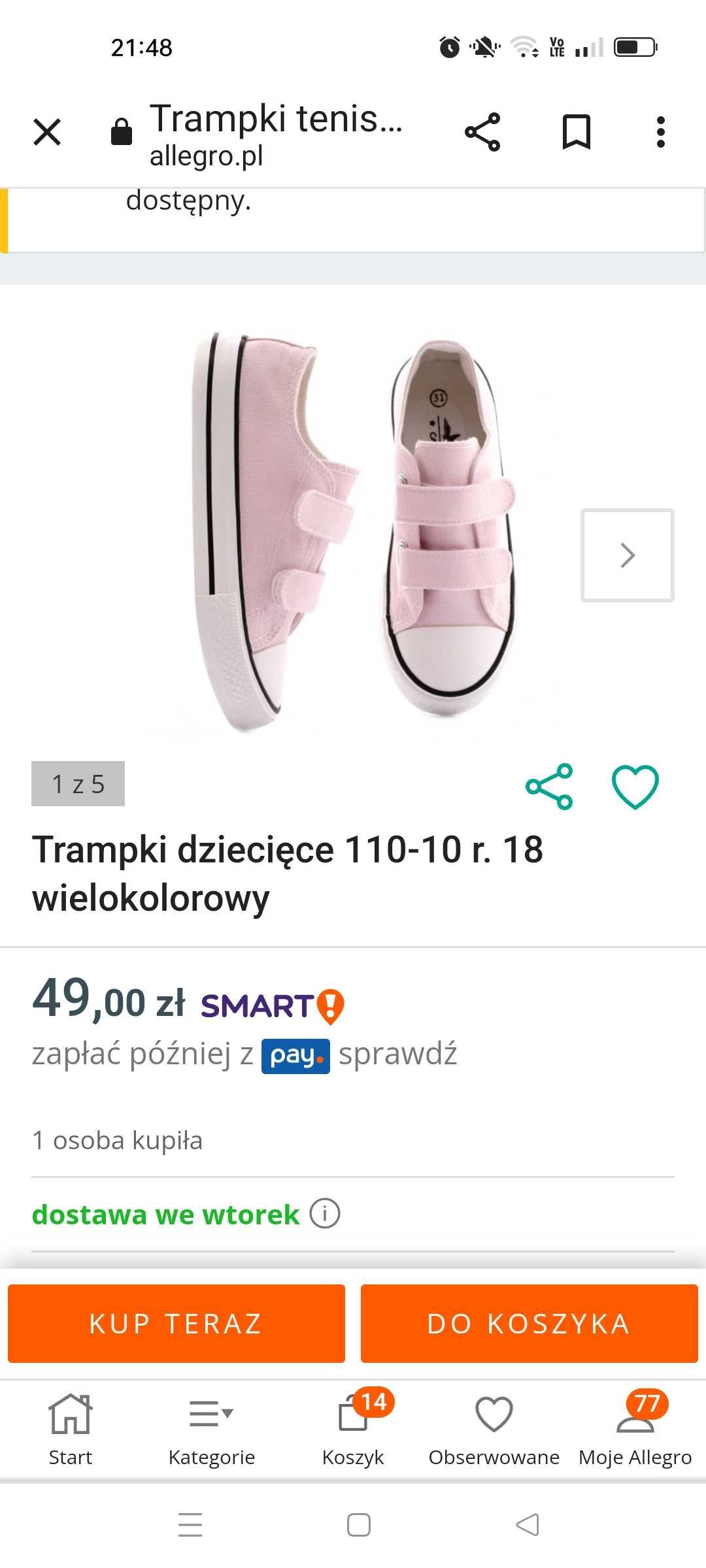 Trampki dla dziewczynki rozmiar 18