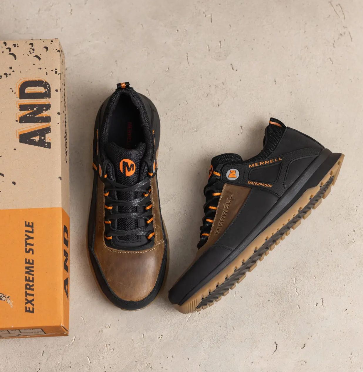 Кожаные кроссовки Merrell мужские коричневые, мужская спортивная обувь