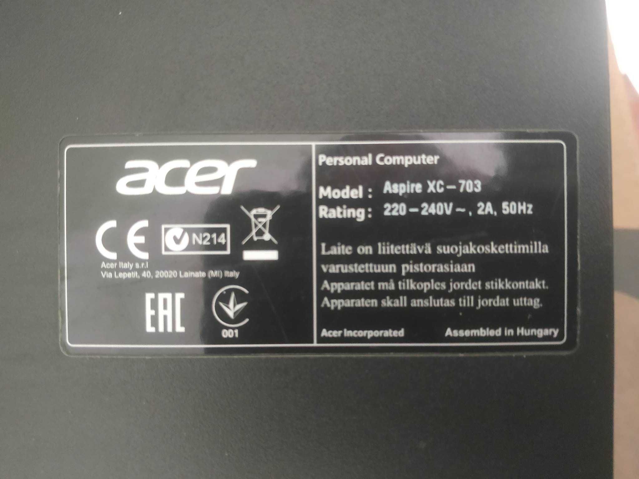 Acer Aspire XC-703 (Intel Celeron Quad Core J1900/RAM 8 ГБ/HDD 500 ГБ)