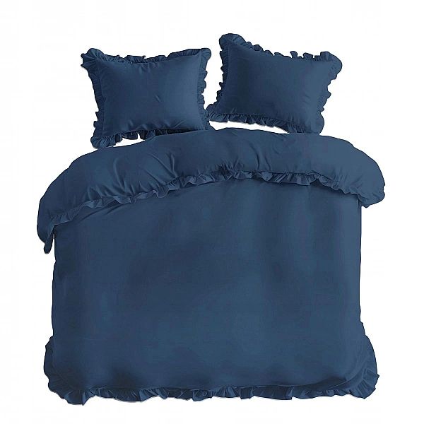 Pościel z falbaną BAWEŁNIANA gładka 160x200/3 części poszewki 70x80 Pu