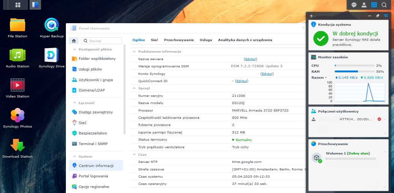 Synology DS120j --- serwer (jak nówka) - Najnowszy DSM7.2.2