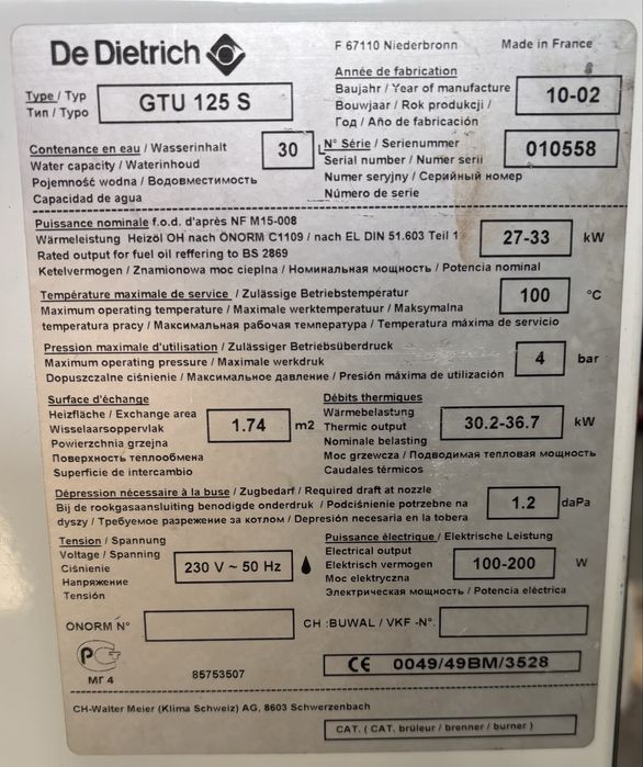 Caldeira De Dietrich a Gasoleo - oferta de deposito vertical de 1.000L