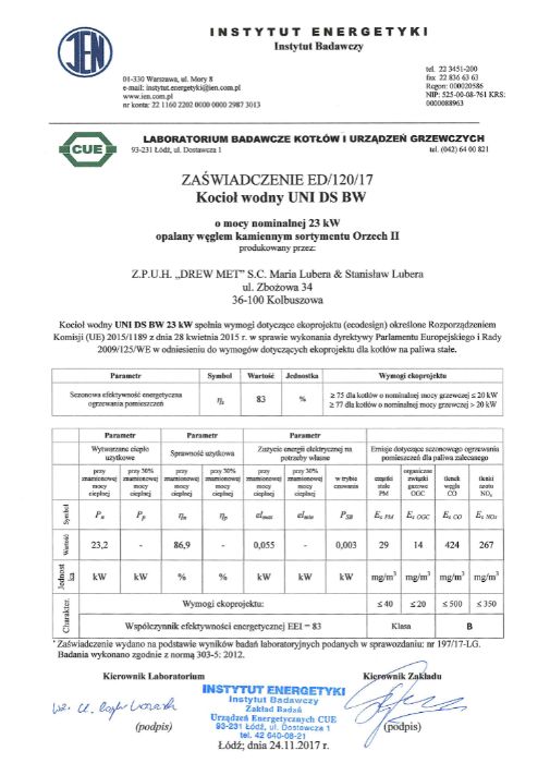 Kocioł DREW-MET UNI DS BW 23 kW - 5 klasa - ED - zasypowy / tradycyjny