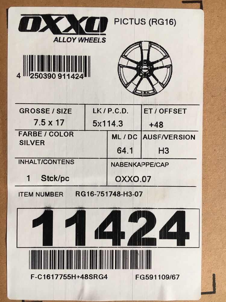 Нові диски R17 Oxxo 5*114.3 dia67.1-66.1 ET48 Mazda KIA Toyota Honda