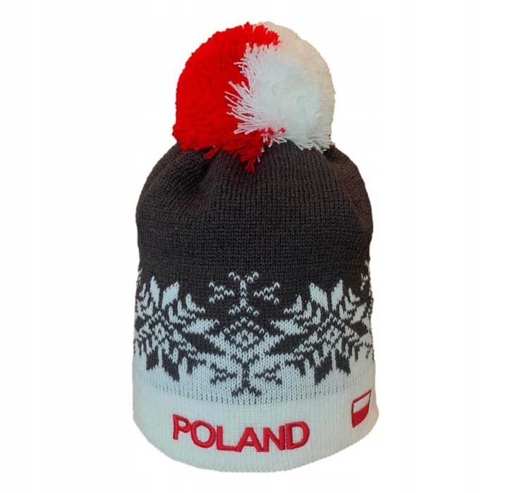 Polska Czapka Zimowa Poland Dla Dorosłych Szara