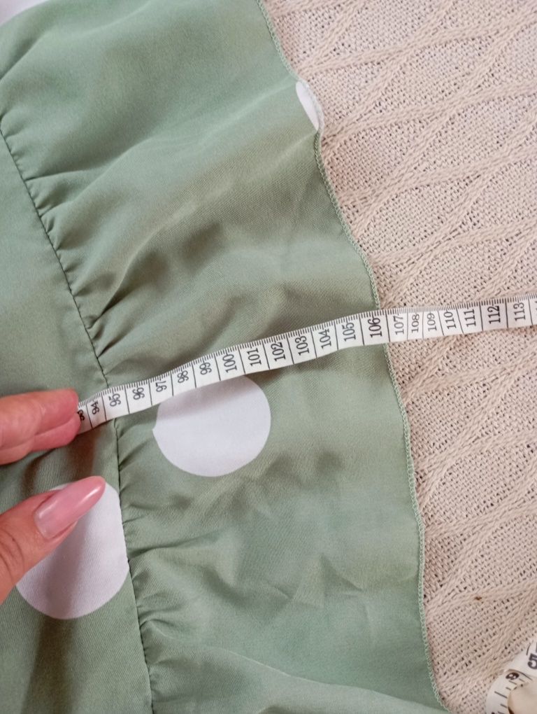SHEIN M-XL śliczna miętowa sukienka midi w groszki bufiasty rękaw