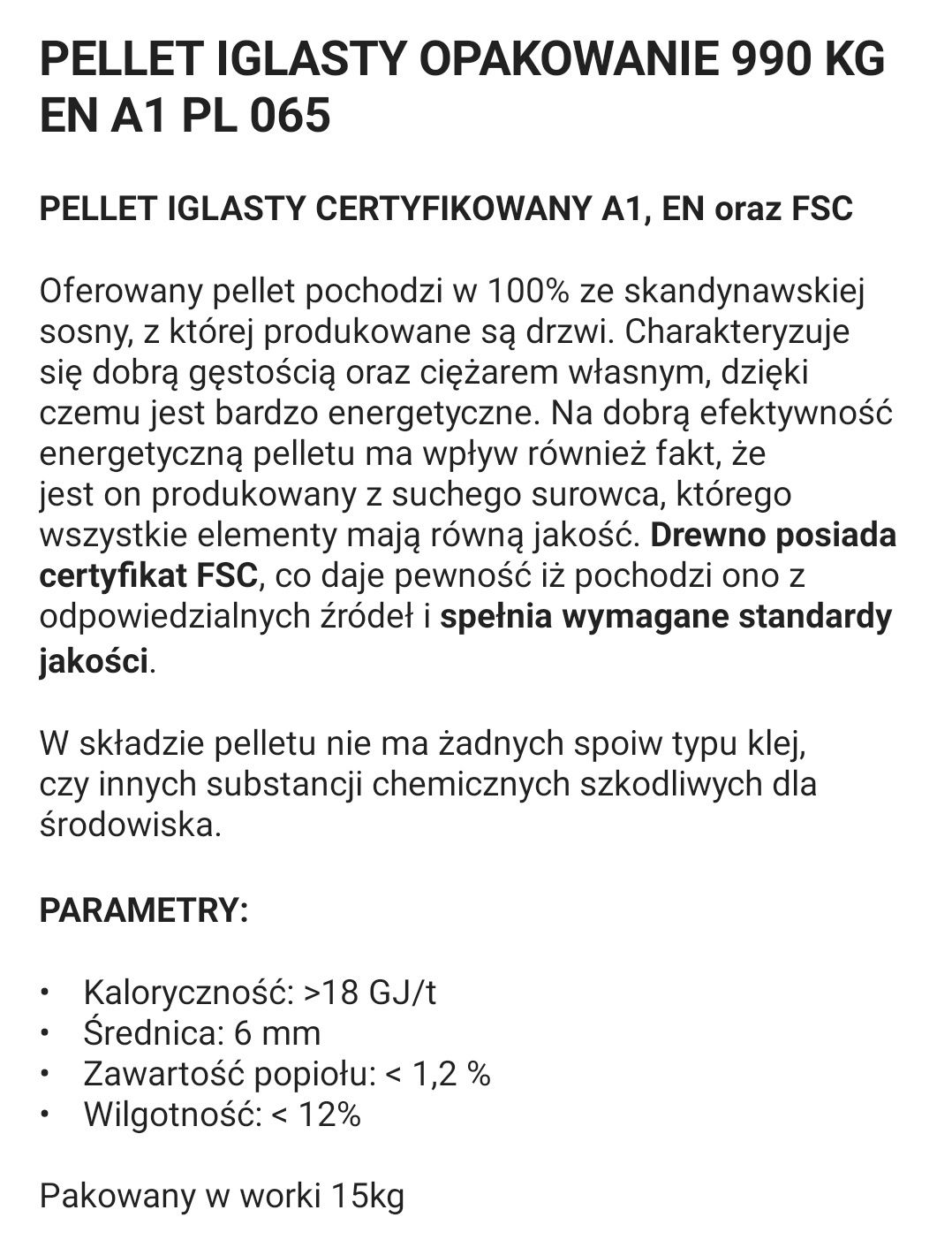 Pellet certyfikowany z drzewa iglastego