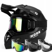 JUNIOR Kask Motocyklowy Cross HORN quad + GOGLE