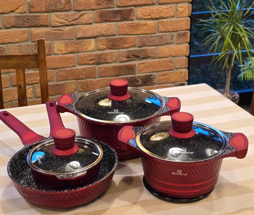 Garnki lakierowane modern czerwone