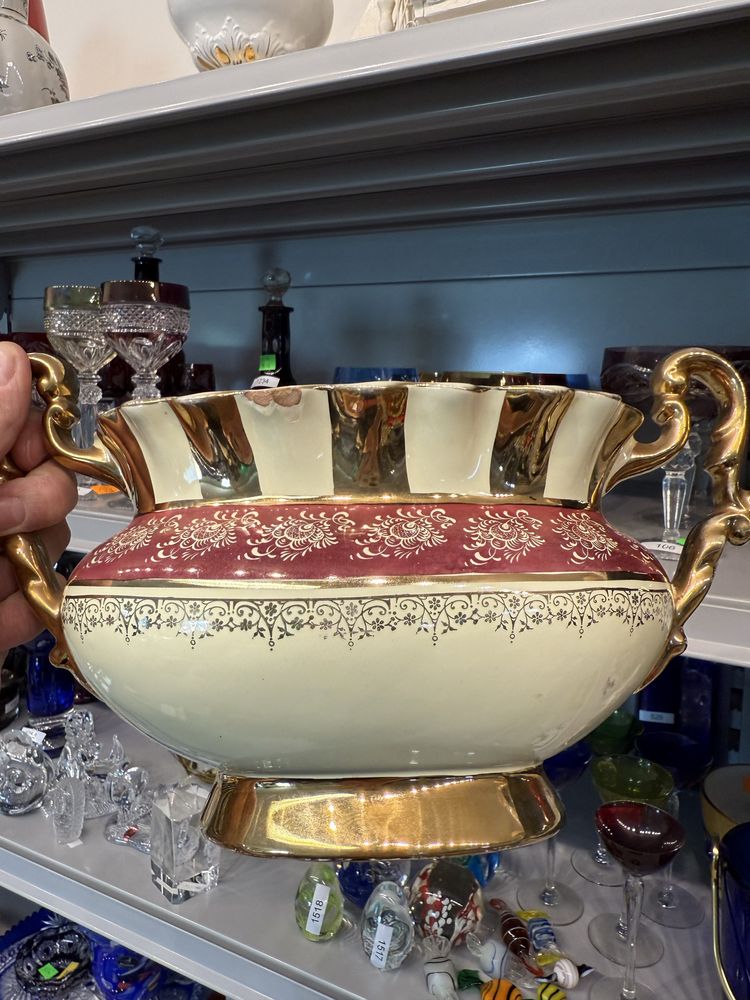 Stara Włoska waza doniczka ceramiczna dekoracja złota bordo 1502