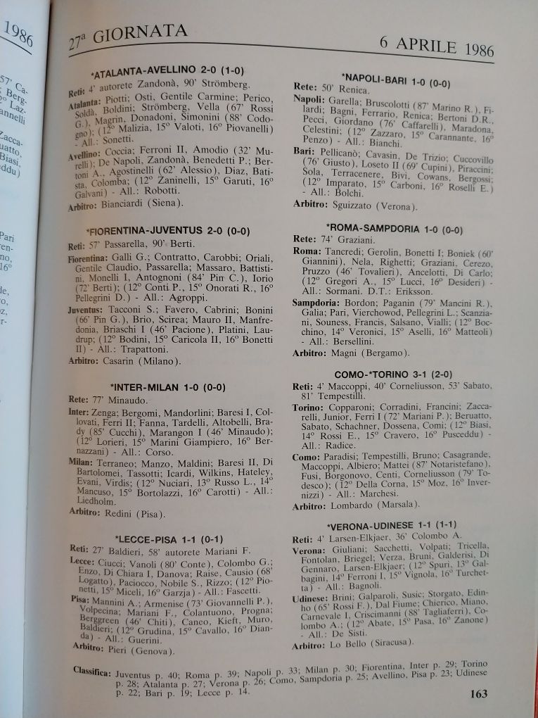 Futebol em Itália - Anuário 1986/87 (México 86 - Resumo)