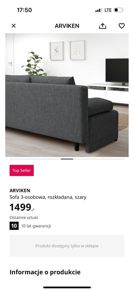 3 osobowa Sofa arviken ikea rozklada a
