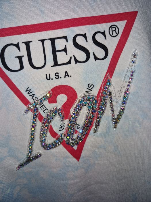Bluza ICON logo blue Guess M oversize tie dye cyrkonie napis