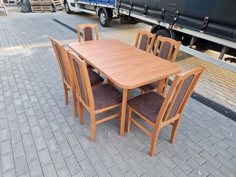 ZESTAW : Stół 80x140/180 + 6 krzeseł , olcha+brąz ,dostawa PL