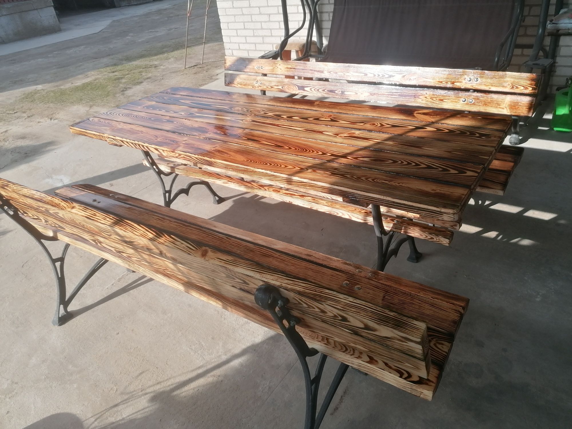 Meble ogrodowe  opalane i lakierowane stół ławki