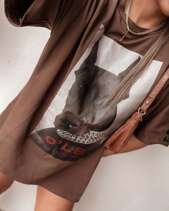 T-shirt oversize O'LB O la Bianka pies brązowy