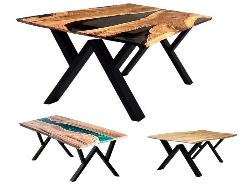 Stół GIEWONT żywica drewno metal krzesła do jadalni salonu i ogrodu