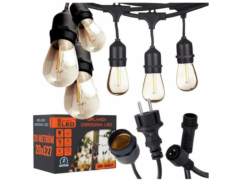 NOWA girlanda ogrodowa świetlna 20M 20X LED żarówki E27 wodoszczelna