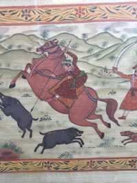 Grande Pintura Minimalista sobre seda do séc XIX Índia 98 cm