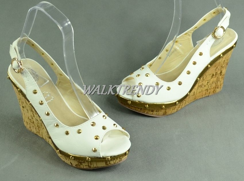 OUTLET nowe białe sandały koturn zdobione rozmiar 39