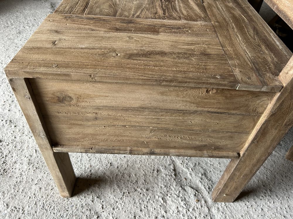 Ławka drewniana ze schowkiem ogrodowa Loberon ławeczka TEAK rustykalna