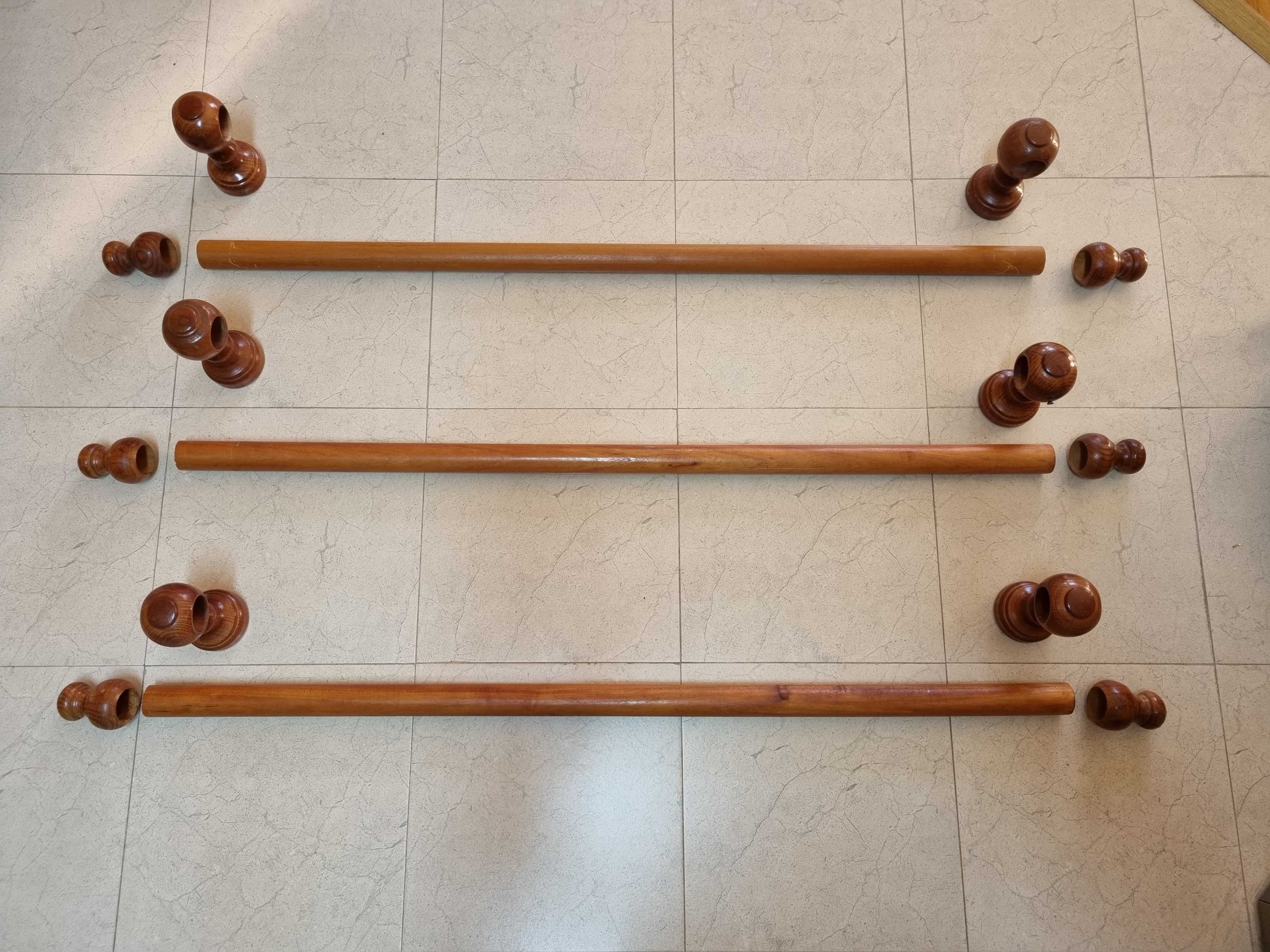 Conjunto varões para cortinado, em madeira, c/ 1.00 m + acessórios