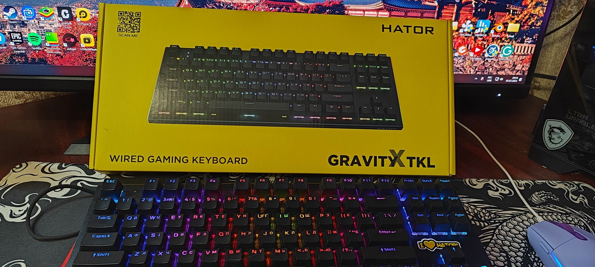 Клавіатура ігрова механічна HATOR HTK-550UA Black Gravity X TKL Or