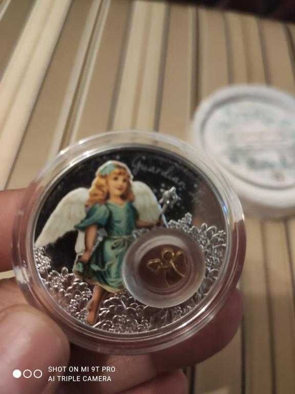 НИУЭ 2 доллара 2019 ангел хранитель серебро позолота редкая комплект