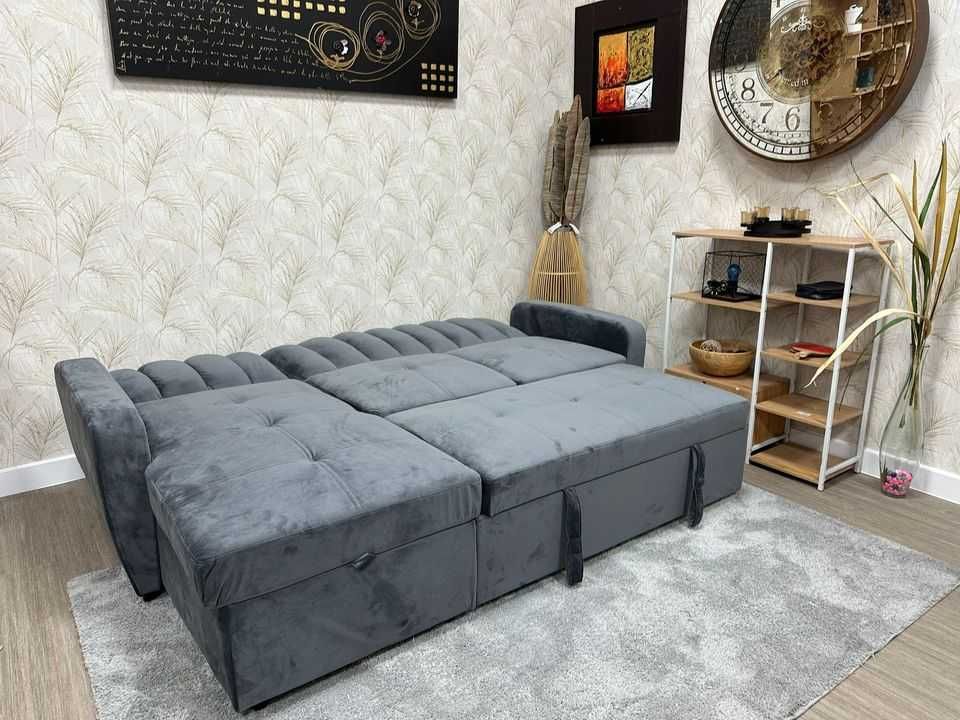 Sofa cama cinza chaiselongue novo! envio gratis
