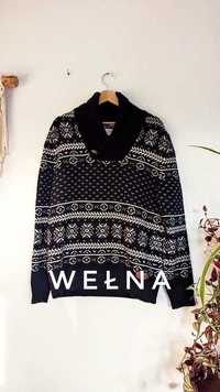 Sweter wełniany świąteczny męski wełna skandynawskie wzory