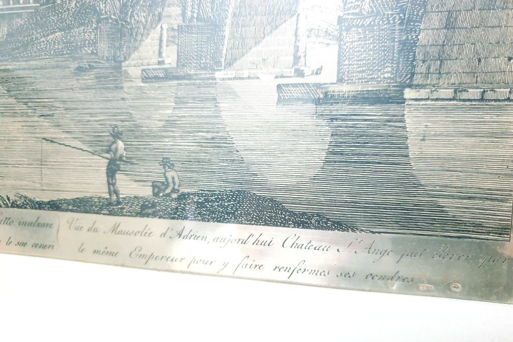 Fantástica gravura em prata "Castelo Danto Angelo em Roma"