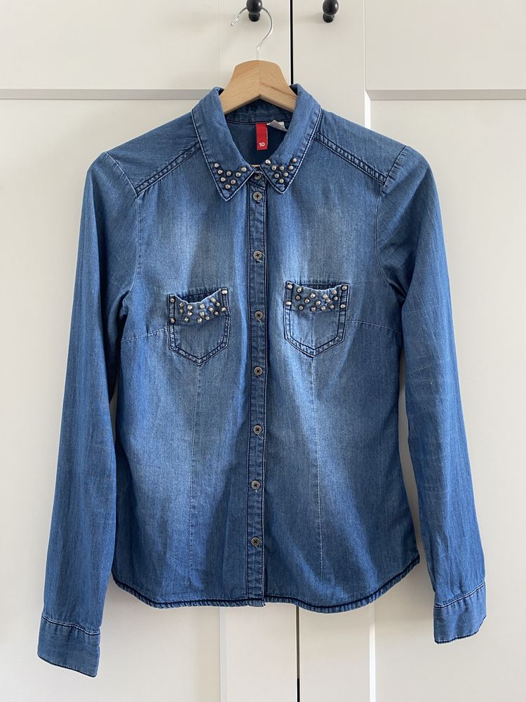Koszula jeansowa na guziki ćwieki z długim rękawem H&M S 36