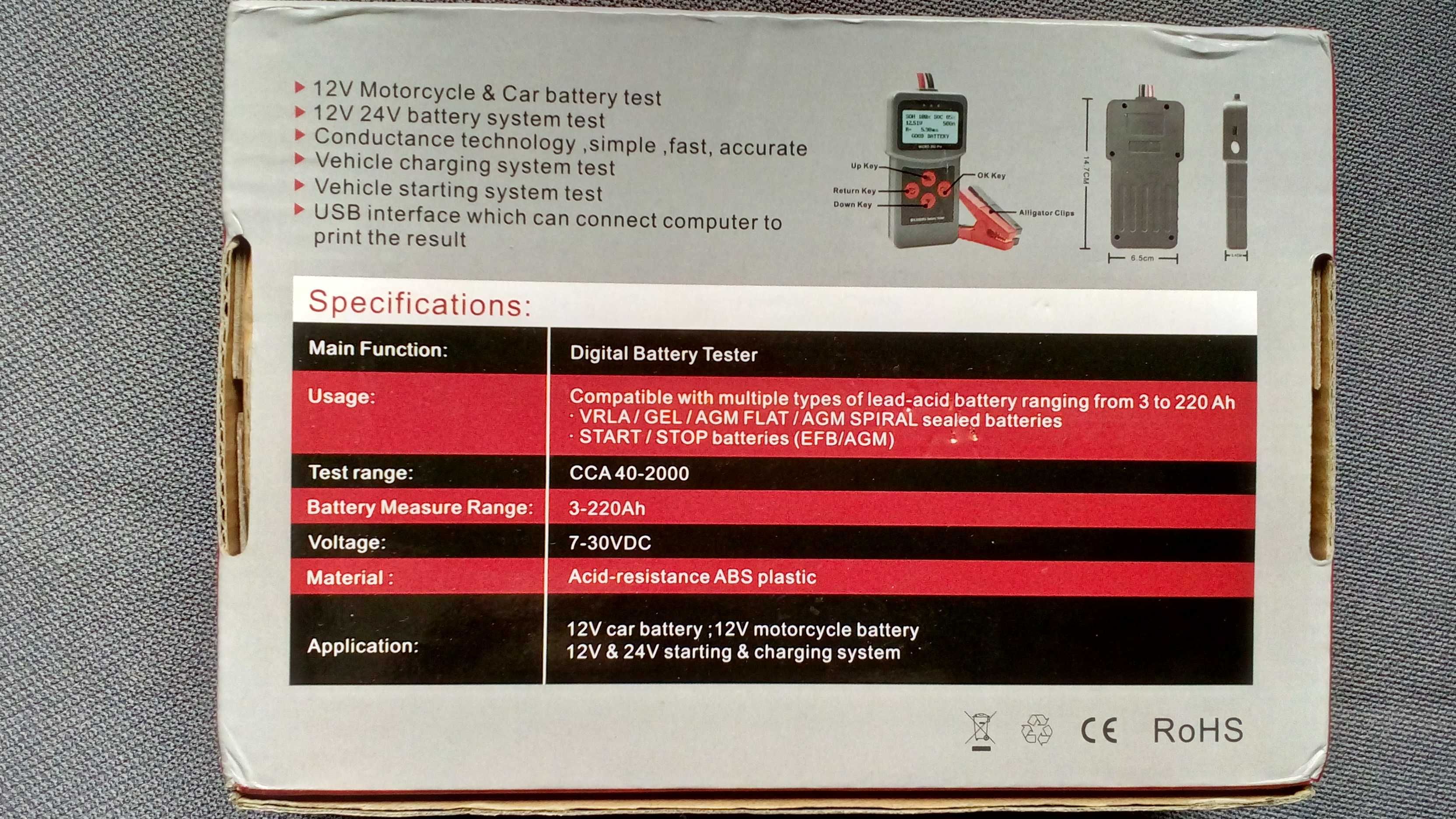 Lancol micro-200 PRO тестер аккумуляторных батарей (АКБ) 12В, 24В