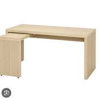 Biurko malm ikea okleina dębowa wysuwany panel