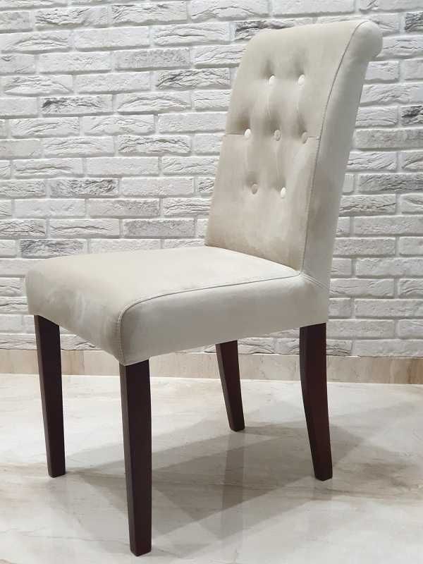 Krzesło glamour białe beż kołatka złota welur pikowane Producent nowe