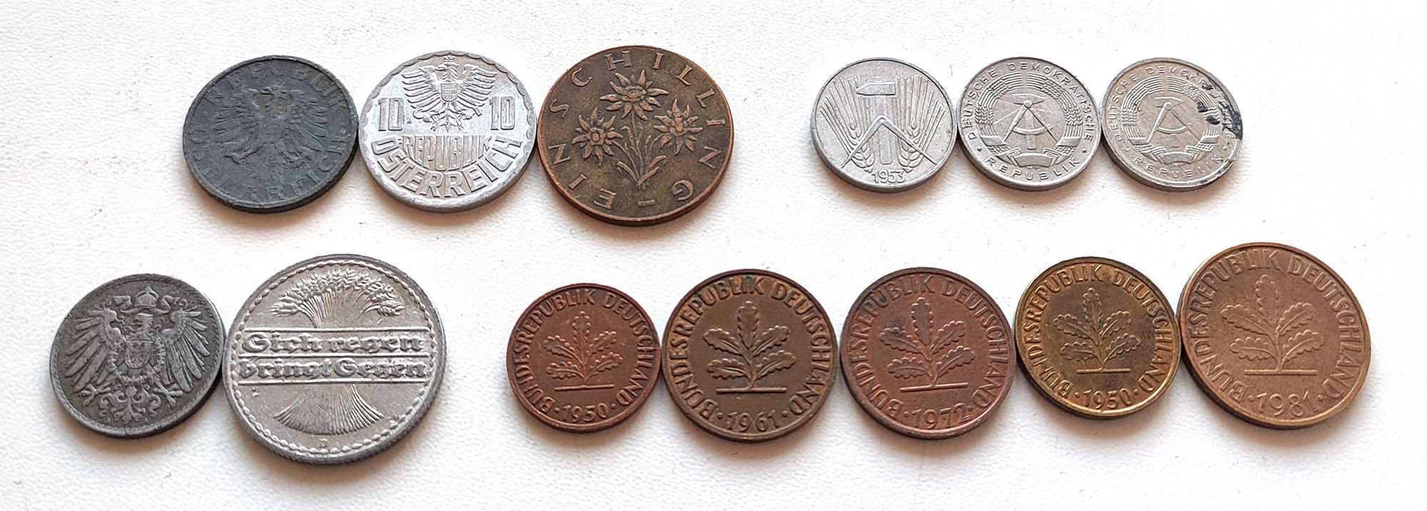 Монеты Германии и Австрии (пфенниги, гроши), 13 шт