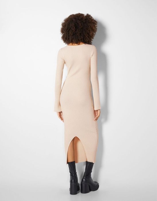 Плаття міді в рубчик бежеве сукня облягаюча