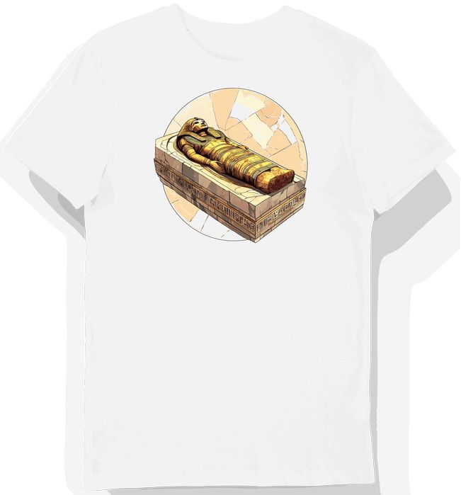 Koszulka męska biała z nadrukiem złotej sarkofagi XXL