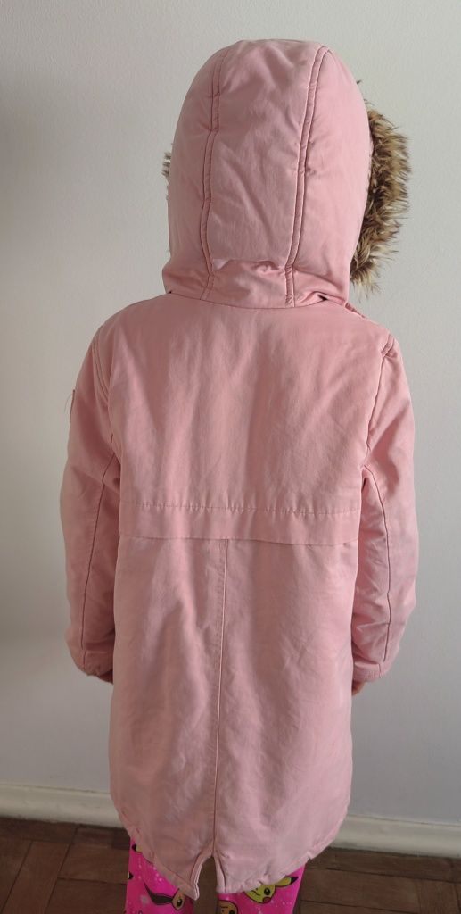 Casaco de inverno (Parka) rosa claro, com capuz, menina, 9 anos, vertb