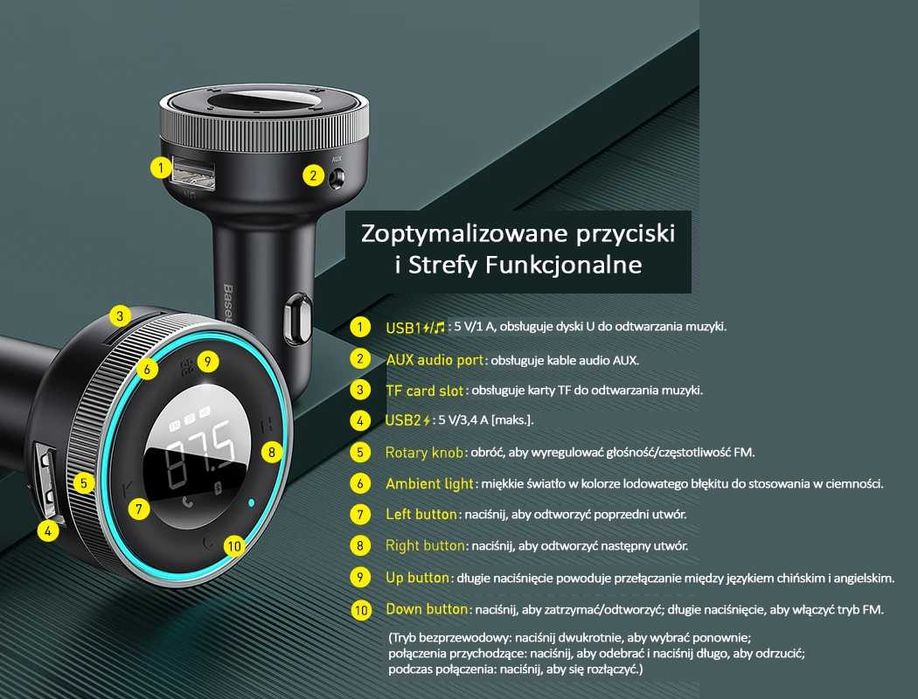 [NOWY] Transmiter FM Baseus Enjoy Car Wireless MP3 Charger [Czarny]