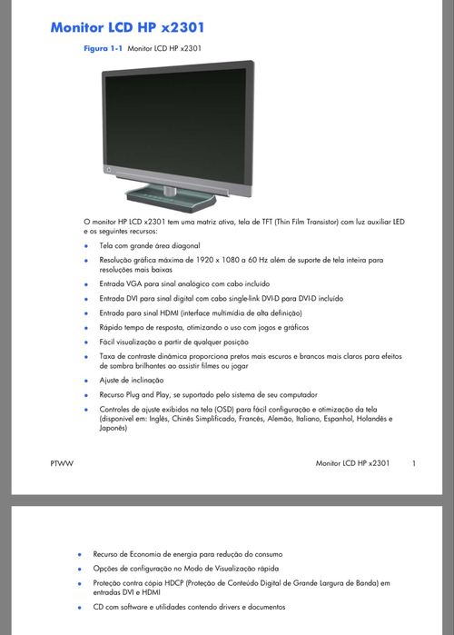 Monitor LCD HP x2301