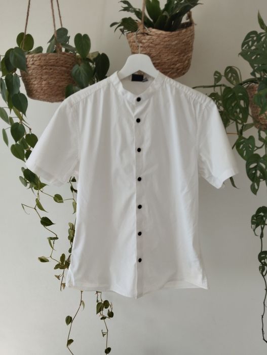 Biała, letnia koszula męska, krótki rękaw, czarne guziki r. A ASOS